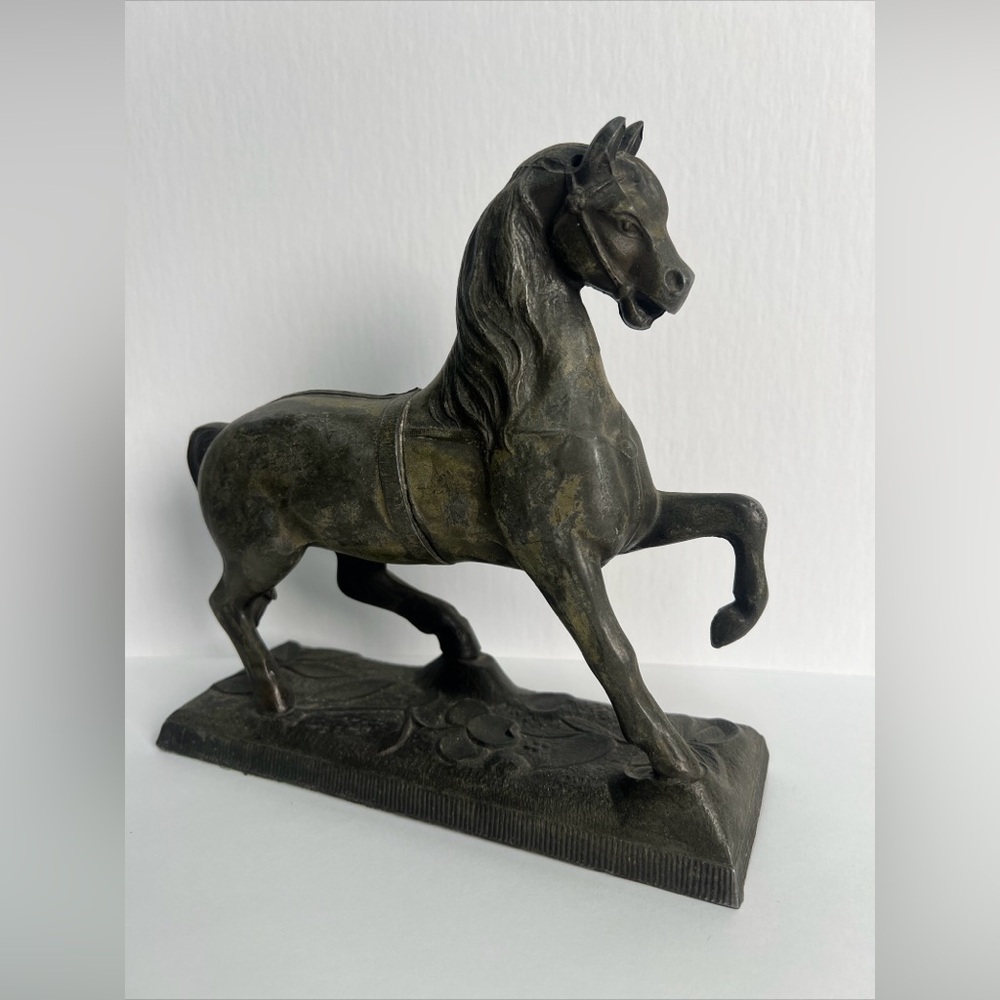 Vtg. Antique Metal Horse Sculpture Statue prancing horse door stop clock topper